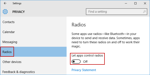 turn off let apps control radios