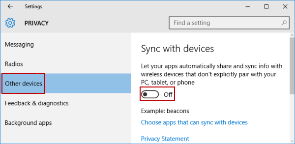 turn off sync with devices