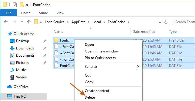 empty fontcache folder