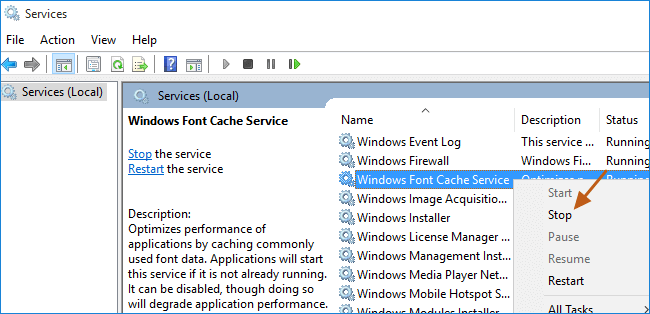 stop windows font cache service