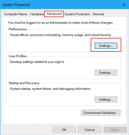 change advanced settings