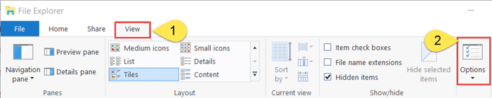 click options under view tab