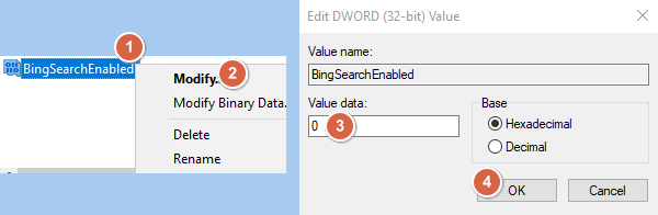 modify Bing value data to 0
