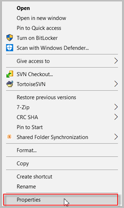 open properties of hard drive