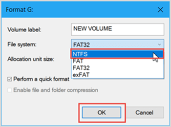 set to ntfs format