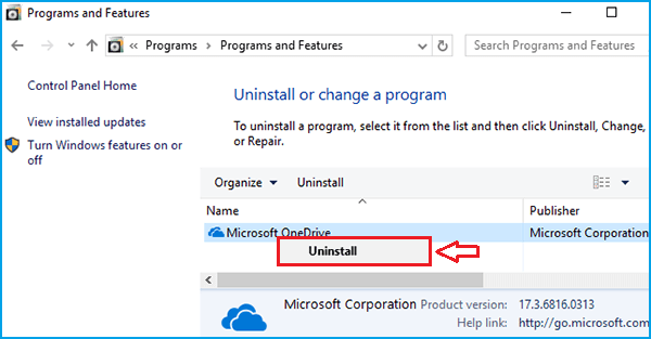 uninstall microsoft onedrive