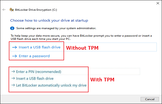 choose bitlocker unlock option