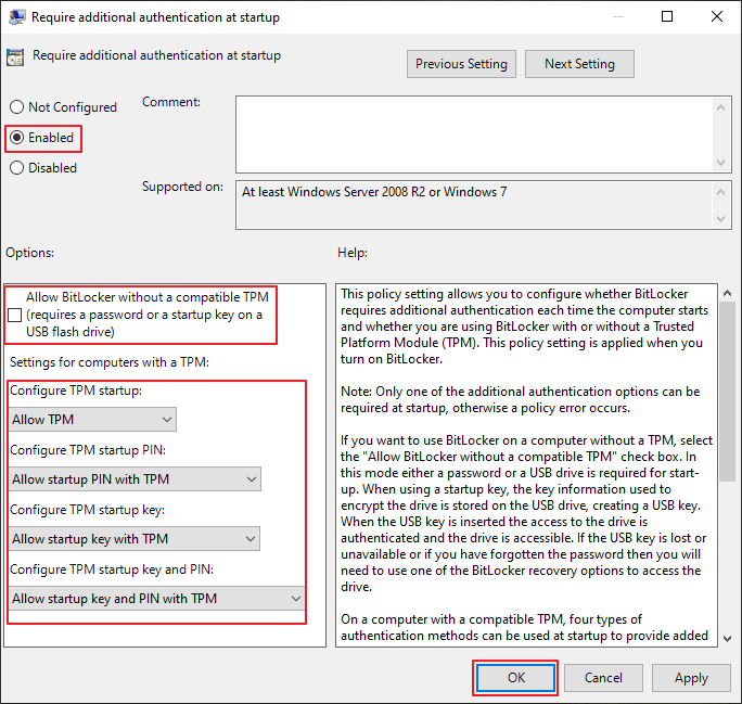 configure tpm settings