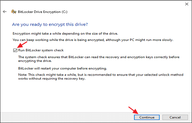 run bitlocker system check