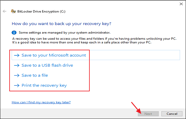 save bitlocker recovery key