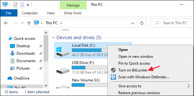 turn on bitlocker this pc