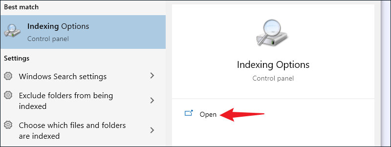 open indexing options