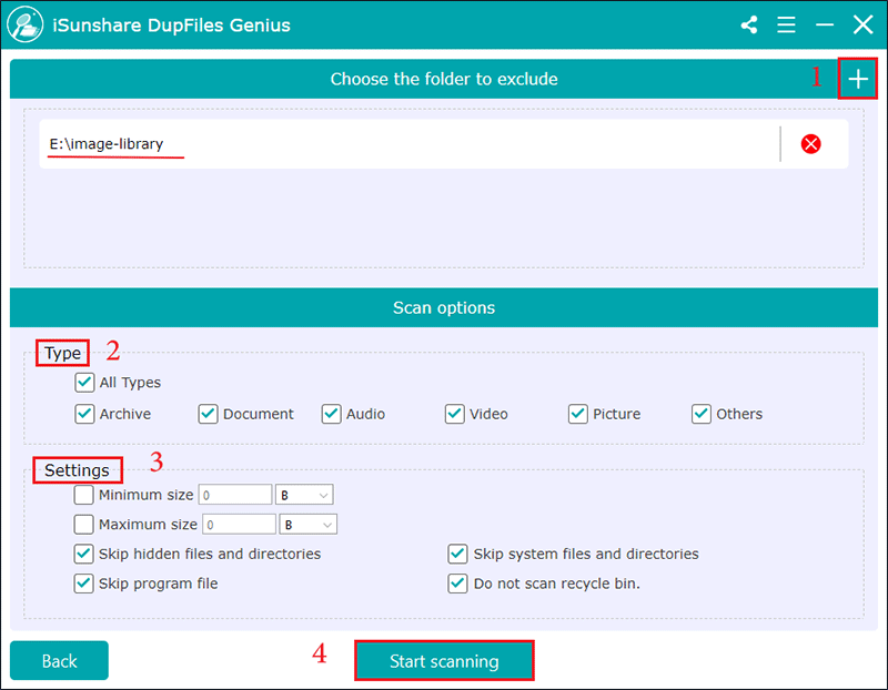 set scan option and click start scanning