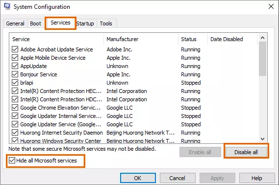 disable all services