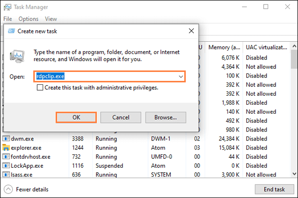 restart the process of rdpclip exe