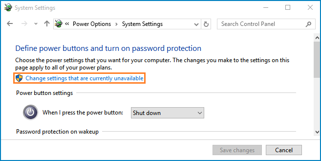 click change settings that are currently unavailable