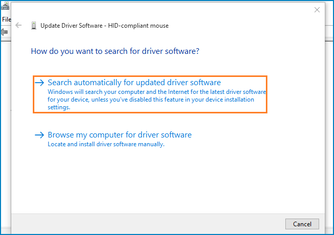 click search automatically or updated driver software