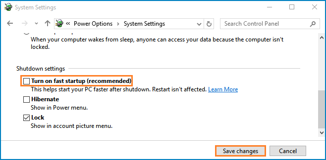 turn off fast startup