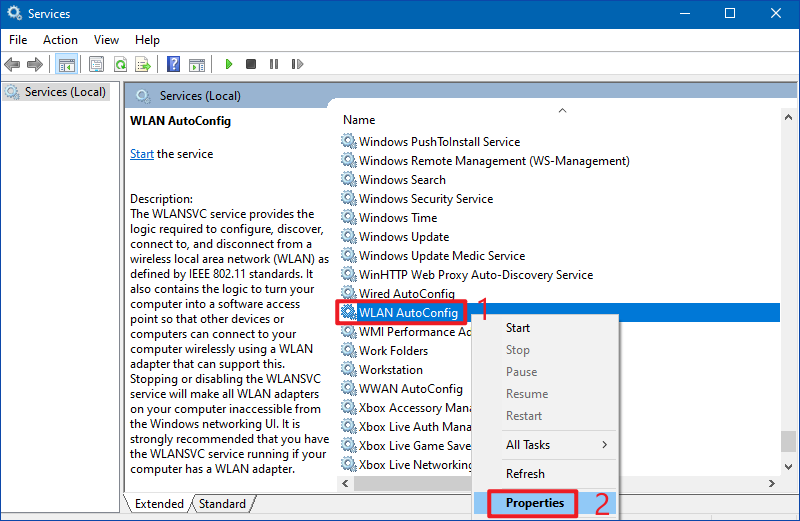 right click wlan autoconfig and select properties