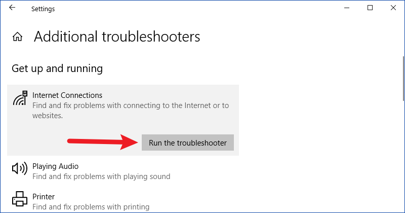 run internet connections troubleshooter