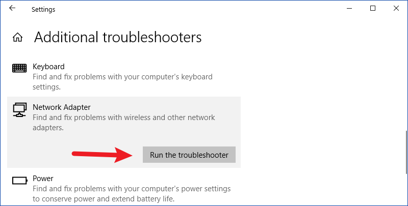 run network adapter troubleshooter