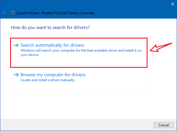 search automatically for updated driver software