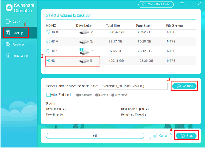 select a partition to back up