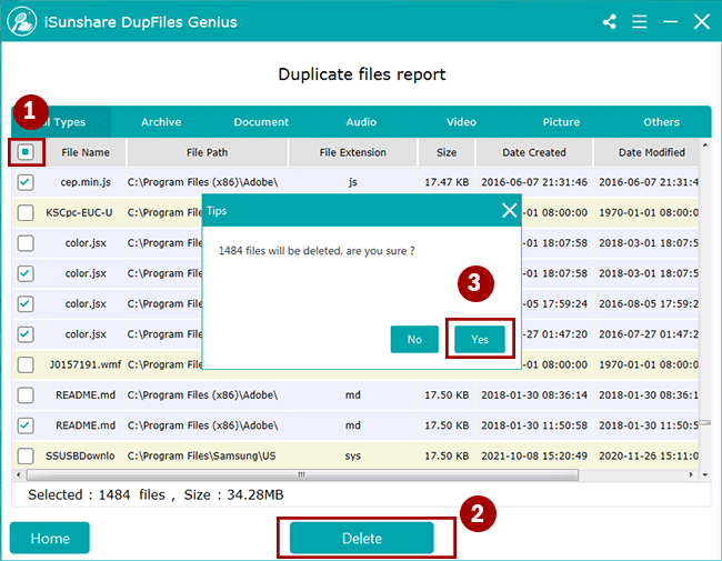 delete duplicate files