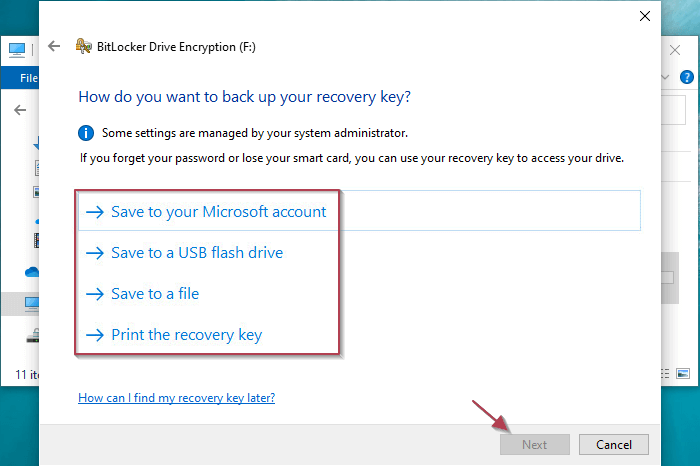 save recovery key