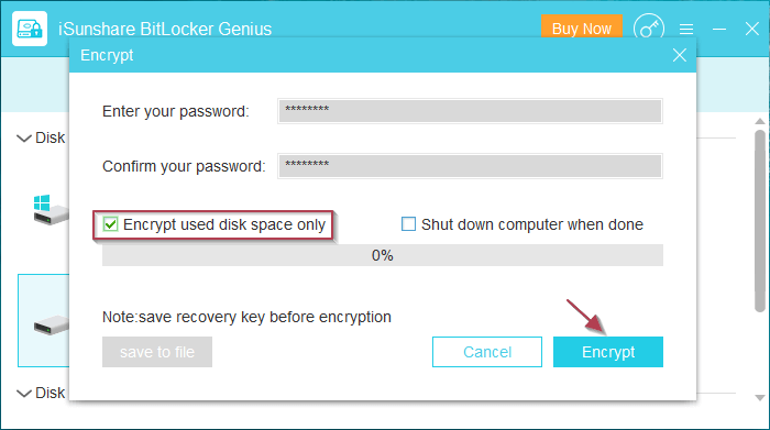 select encryption mode and click encrypt