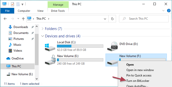 turn on bitlocker file explorer