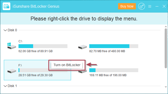 turn on bitlocker in bitlocker genius