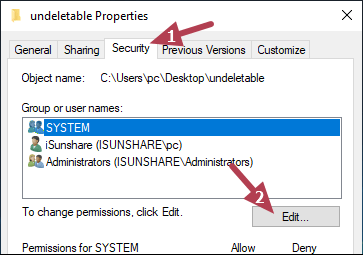 click edit in security tab