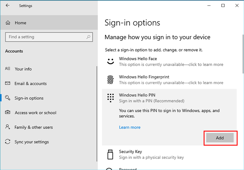 add Windows Hello option