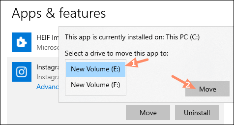 select a drive to save apps