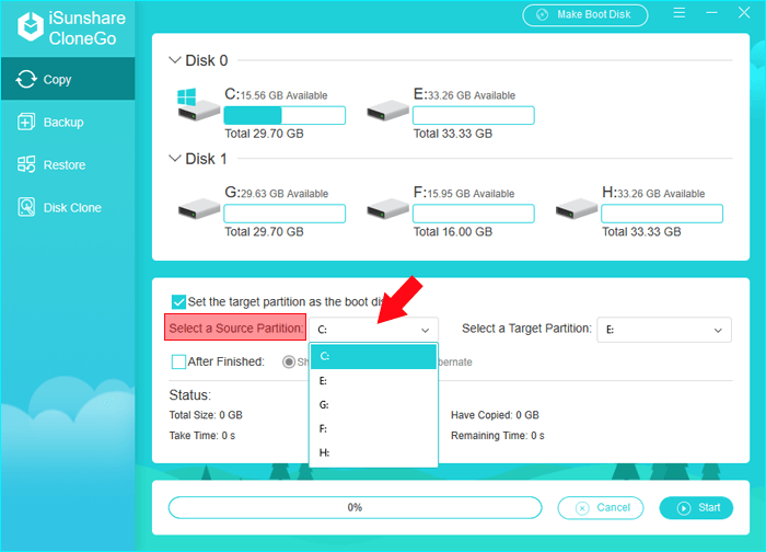 select a source partition