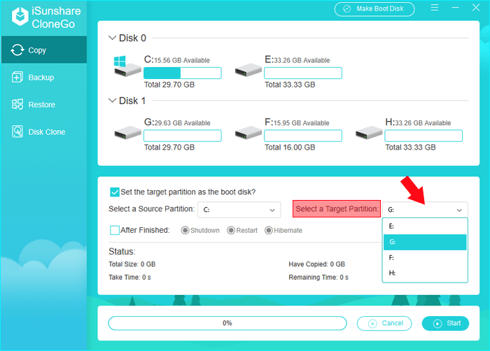 select a target partition