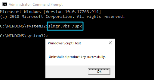 uninstall windows 10 product key
