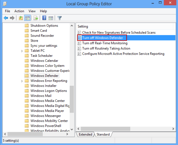 open Turn off Windows defender setting