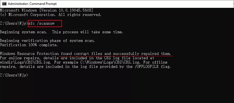 input sfc scannow command 