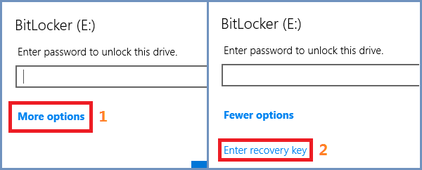 click enter recovery key option in more options menu