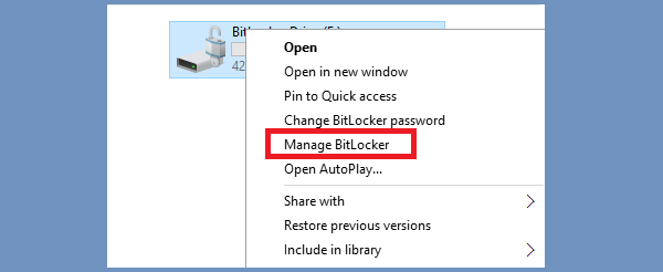 select manage bitlocker option