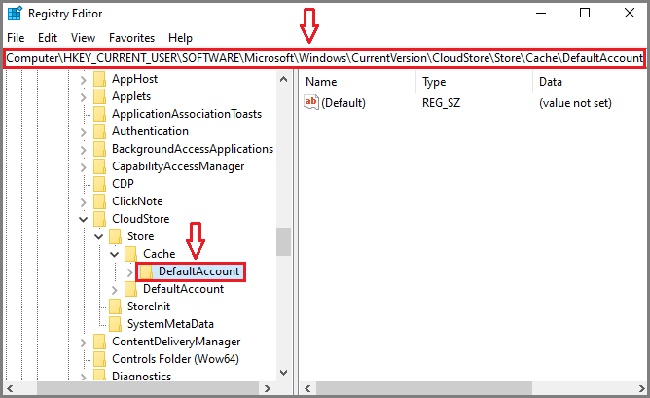 navigate to the defaultaccount key