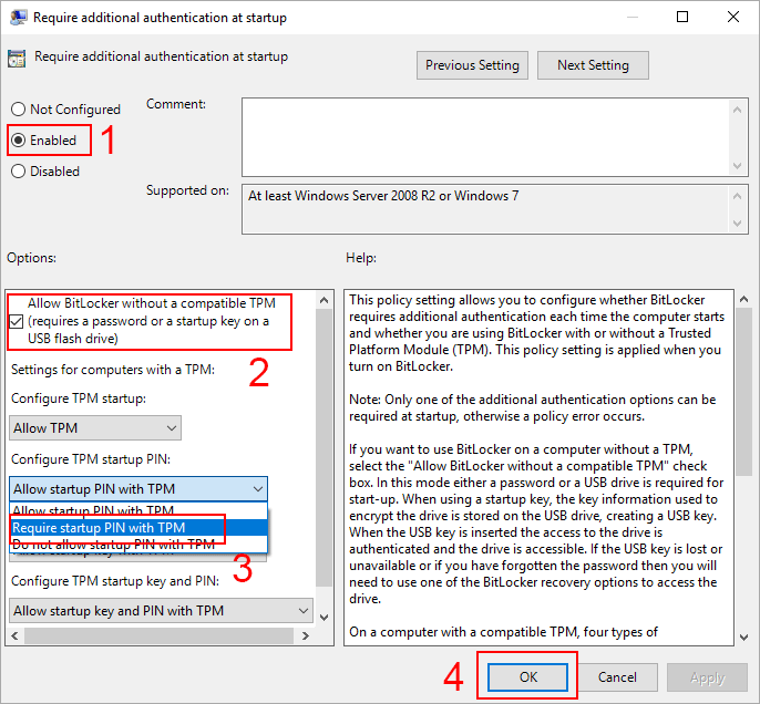 require startup pin with tpm