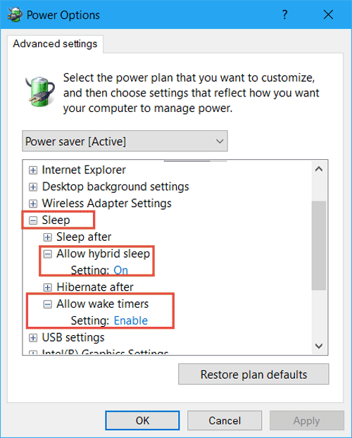 change power advanced settings