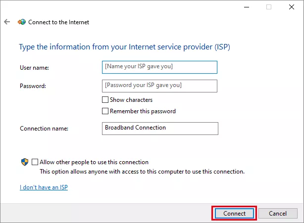 enter details to connect