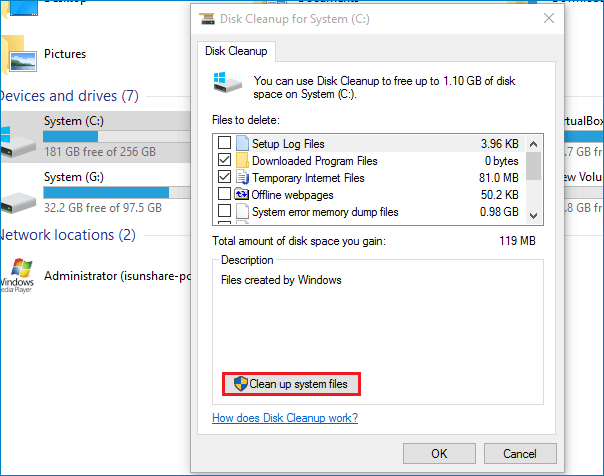 click clean up system files