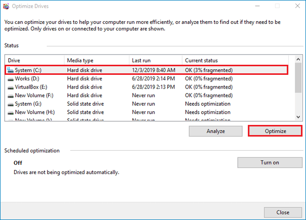 defragment and optimize drives