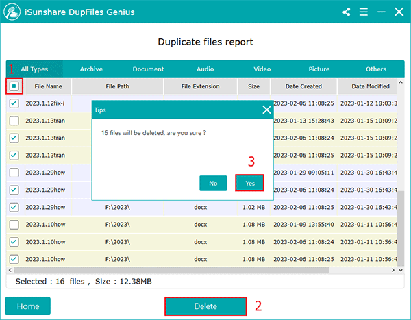 delete duplicate files