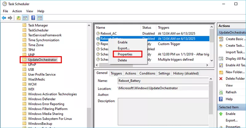 access Reboot Properties